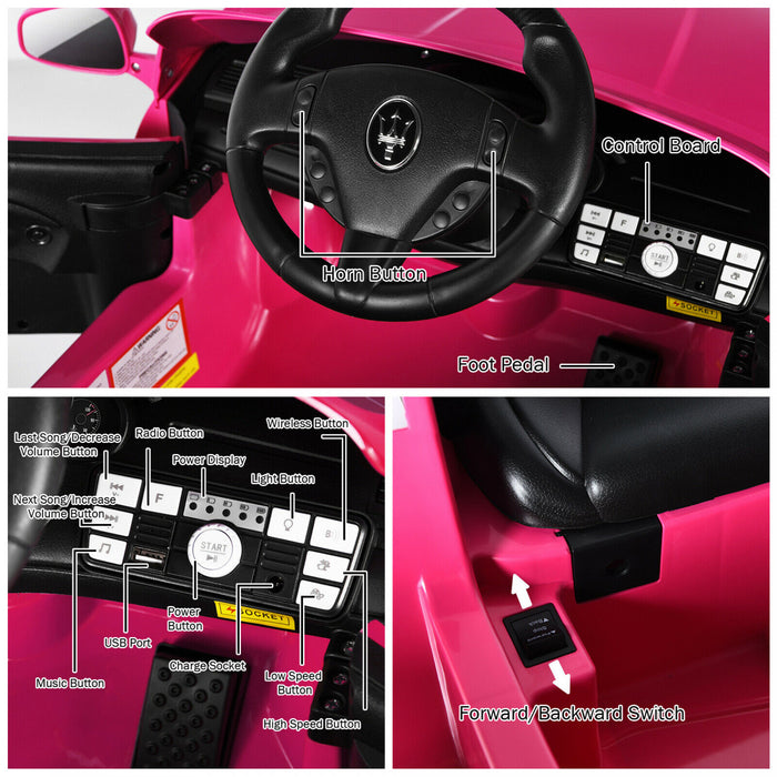 12v Kids Ride On Car Maserati Grancabrio Licensed W/ Remote Control& Lights Pink