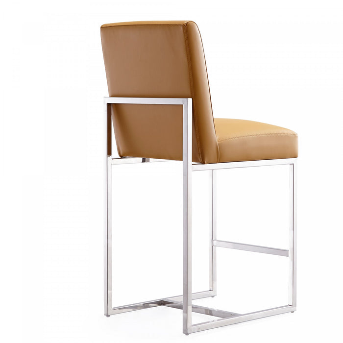 Element Modern Metal Upholstered Counter Stool in Camel