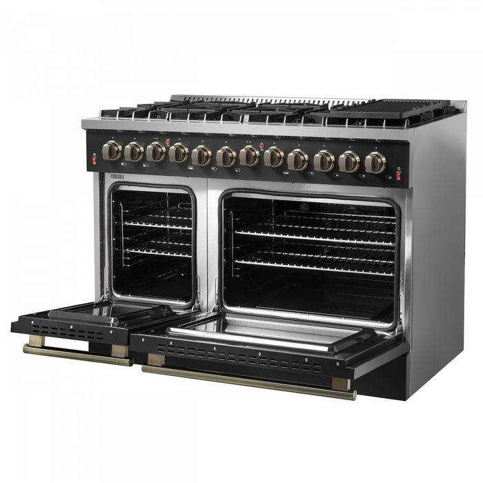Forno Galiano 48\" Dual Fuel Range, Black, 6.58 cu. ft. double ovens -FFSGS6156-48BLK