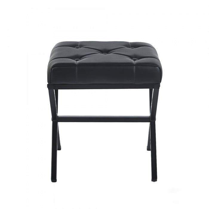 Liam Accent Stool with Tufted Cushion and Metal Legs,Black Accent Chair
