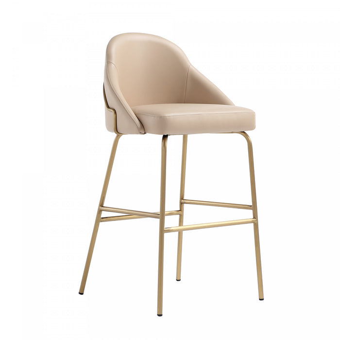 Gracie Modern Metal Upholstered Barstool in Tan and Gold - Set of 3