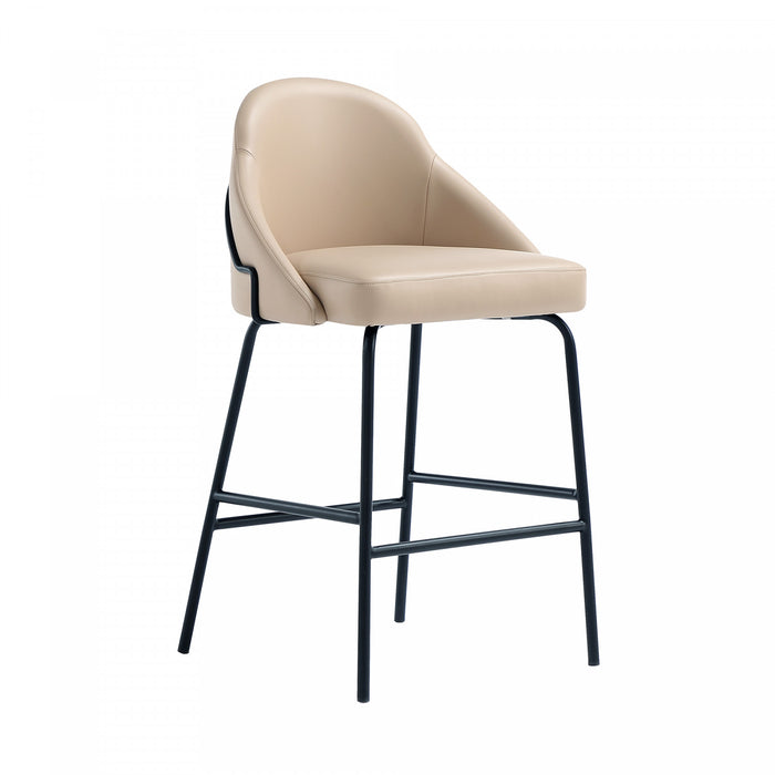 Gracie Modern Metal Upholstered Counter Stool in Tan and Black - Set of 2