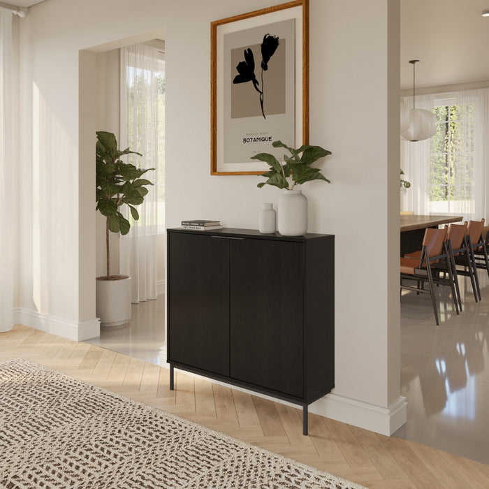 Nordika Slim 2-Door Storage Console Accent Cabinet - Black