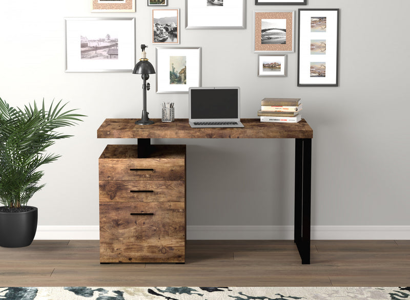 47” Computer Desk With 3 Drawers - Brown Reclaimed Wood With Silver Metal Base