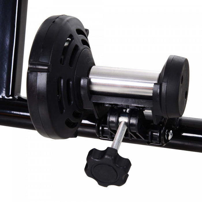Soozier Foldable Indoor Bike Trainer, Stationary Bicycle Stand For Riding Exercise, 26-28\" & 700c Wheels, Quick Release Skewer & Front Wheel Riser Block Included, Black