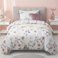Mirabelle Twin Comforter Set - Reversible Pink & Grey Watercolor Floral Bedding  