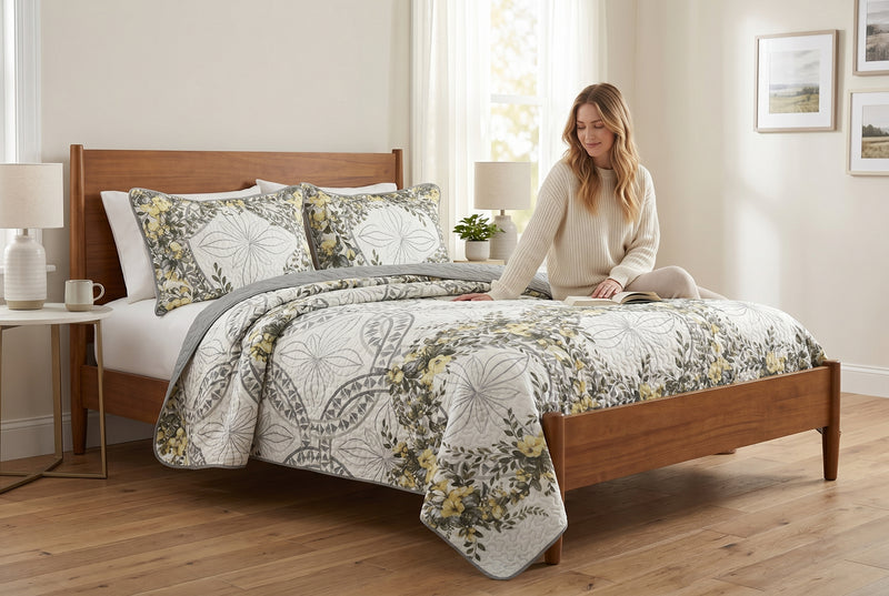 Forever Yellow 3-Piece Reversible Floral Quilt Set King Size