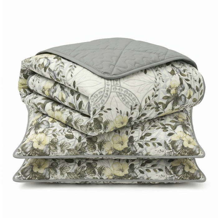 Forever Yellow 3-Piece Reversible Floral Quilt Set King Size