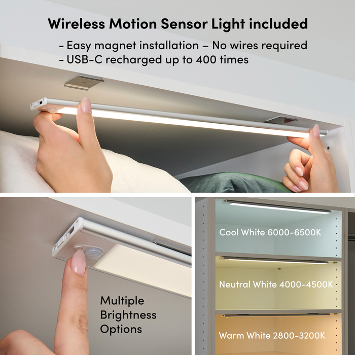 Bestar Florence 71\" Modular Walk-In Closet System with LED Lights and Storage - White