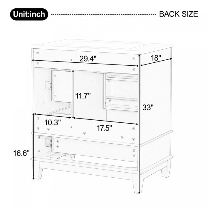 Emma 30\" Solid Wood Bathroom Vanity with Ceramic Sink and Soft-Close Door, Green