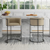 Cosmopolitan Mid-Century Modern Metal Upholstered Barstool in Greige | Tabouret de bar cosmopolite mi-siecle moderne en metal et tissu, coloris grege