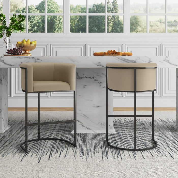 Cosmopolitan Mid-Century Modern Metal Upholstered Barstool in Greige