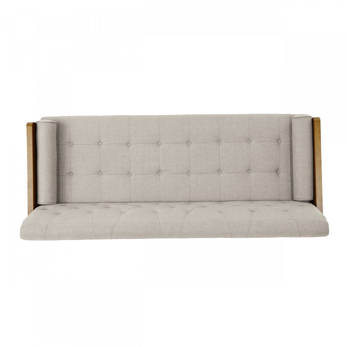 Aidan 3-seater Tufted Fabric Sofa With Rolled Pillows - Beige