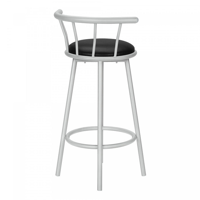 Barstool Set Of 2 Swivel Bar-Height Grey Metal Black Leather-Look Contemporary Modern