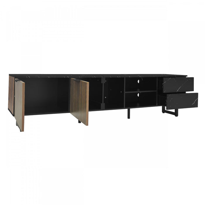 Ethan 78.7\" TV Cabinet with Adjustable LED Lighting,Black Tv Stand