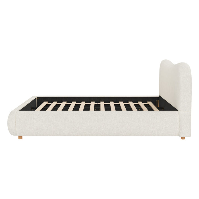 Camille Platform Bed with Curved Headboard and Luxurious Boucle Upholstery,King Size,White King Bed