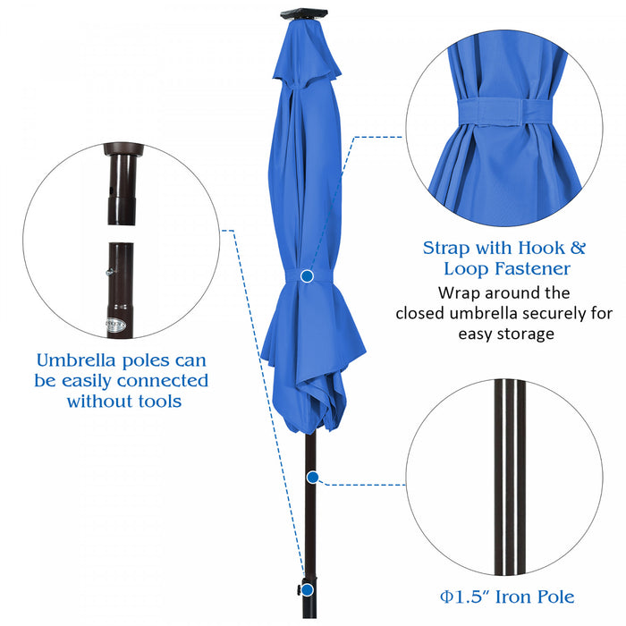Costway 9' Solar LED Lighted Patio Market Umbrella Tilt Adjustment Crank Lift Blue