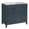 Derek 36 Inch Modern Bathroom Vanity with Ceramic Sink & Multi Storage, Blue | Meuble de salle de bain moderne Derek 36 pouces avec lavabo ceramique et rangement multiple, bleu
