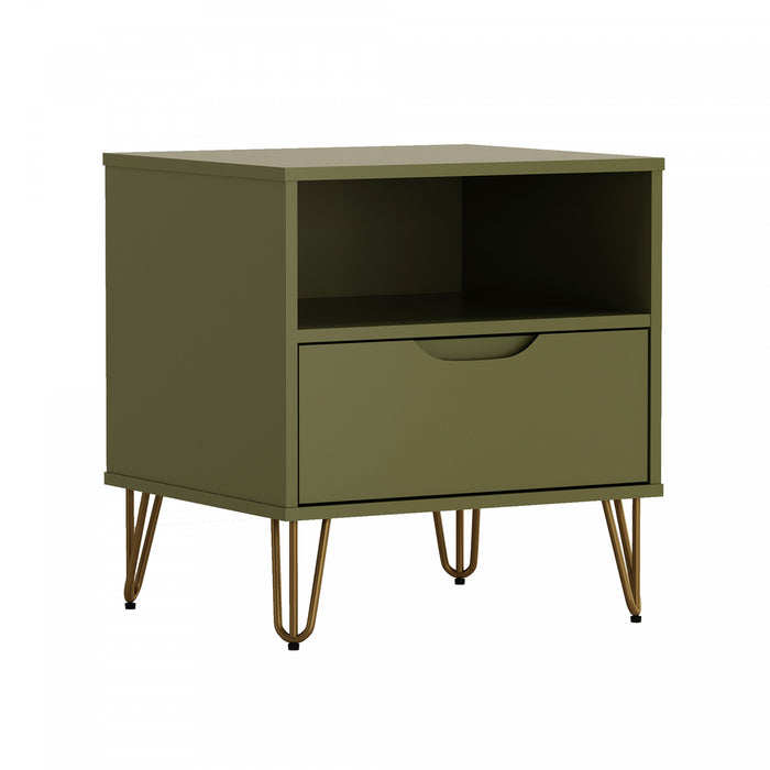 Avira Mid-Century Modern 20\" Nightstand in Olive Green (1-Drawer)