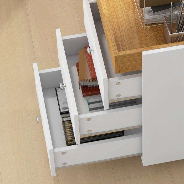 HOMCOM 3 Drawer File Cabinet with Wheels Tray for Home Office, White