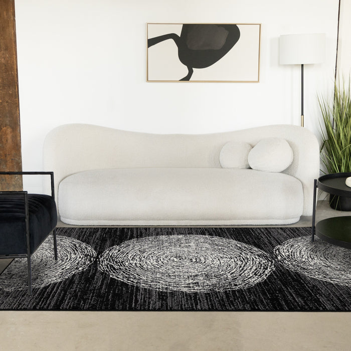 Florence Black Grey White Tree Ring Design Rug, 7'9\" x 10'6\" Indoor Area Rug