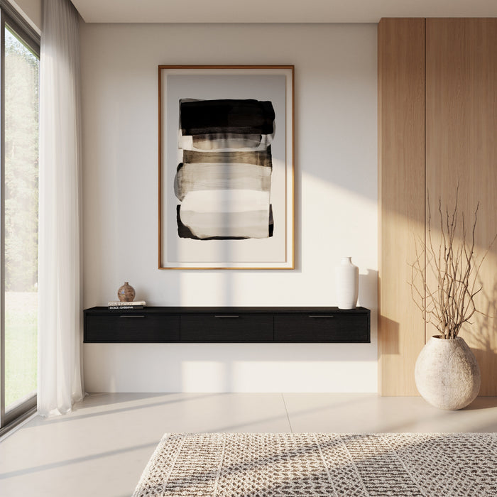 Nordika Slim 72\" Wall-Mounted TV Stand with 3 Storage Cabinets - Black