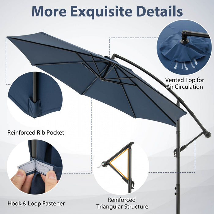 Costway 10FT Patio Offset Hanging Umbrella Easy Tilt Adjustment 8 Ribs Backyard Blue