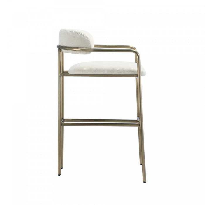 Serene Mid-Century Modern Metal Upholstered Counter Stool in Alabaster
