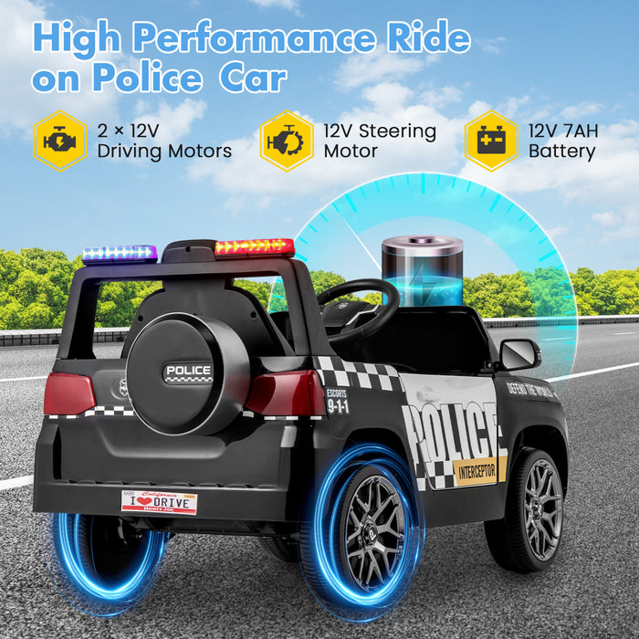 Honeyjoy Kids Ride On Police Car 12v 7a Battery Powered Cop Car With Remote Control Black
