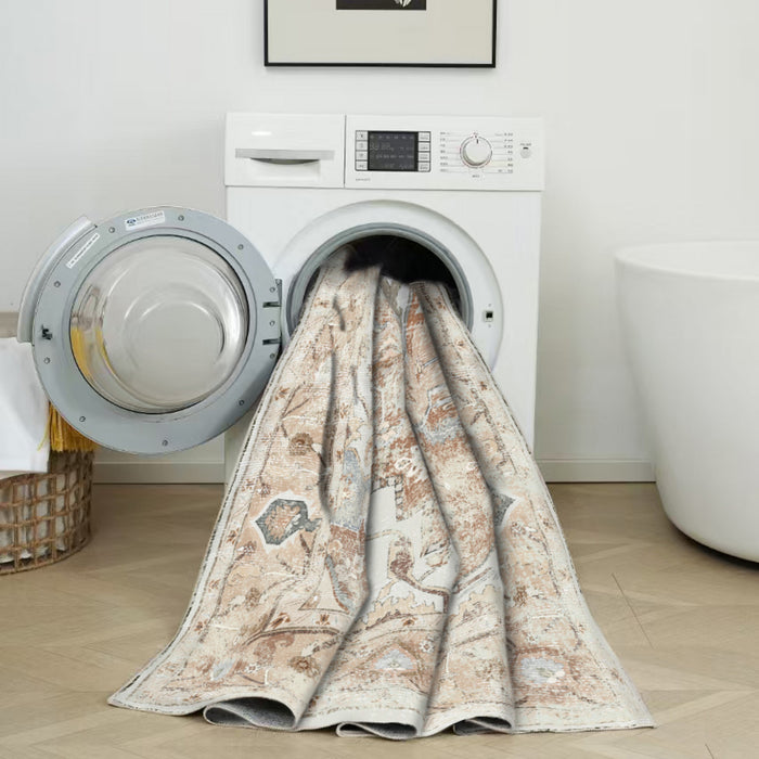 Aqua Rustic Washable Non-slip Low Pile Area Rug 5'x7'