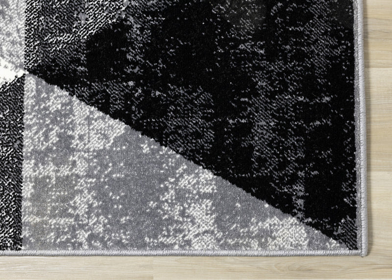 Covington Black White Grey Distressed Geometric Triangle Rug, 2'0\" x 7'7\" Indoor Area Rug