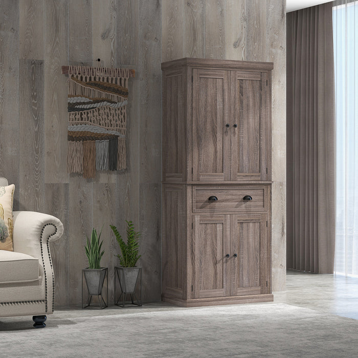 HOMCOM Kitchen Pantry Storage Cabinet, Tall Pantry with Drawer Wood Grain