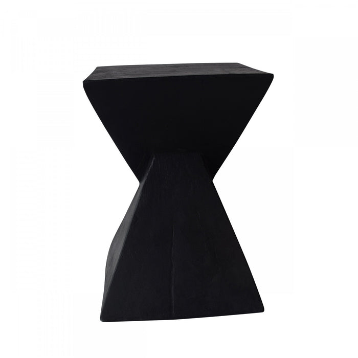 Zane 18\" MGO Geometric Twisted Accent Table, Unique Wood Grain Indoor Side Table, Black