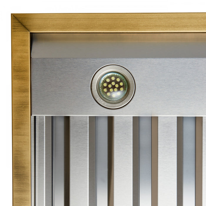 Forno Vittorio 48-Inch Wall Mount Range Hood, Black with Antique Brass Trim -FRHWM5078-48BLK