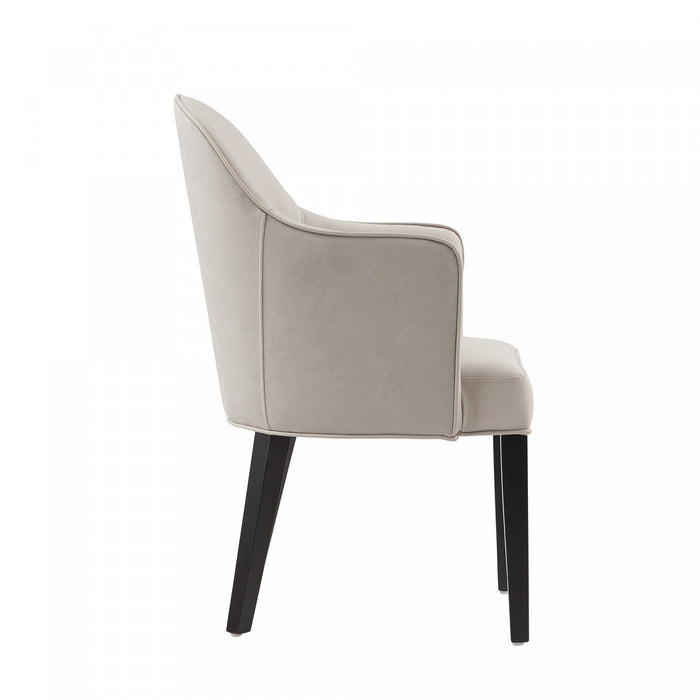 Hillman Modern Vegan Leather and Velvet Wood Armchair in Light Gray - Set of 2
