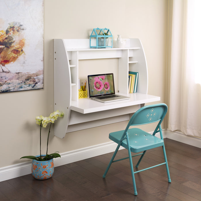Floating Desk with Storage - White