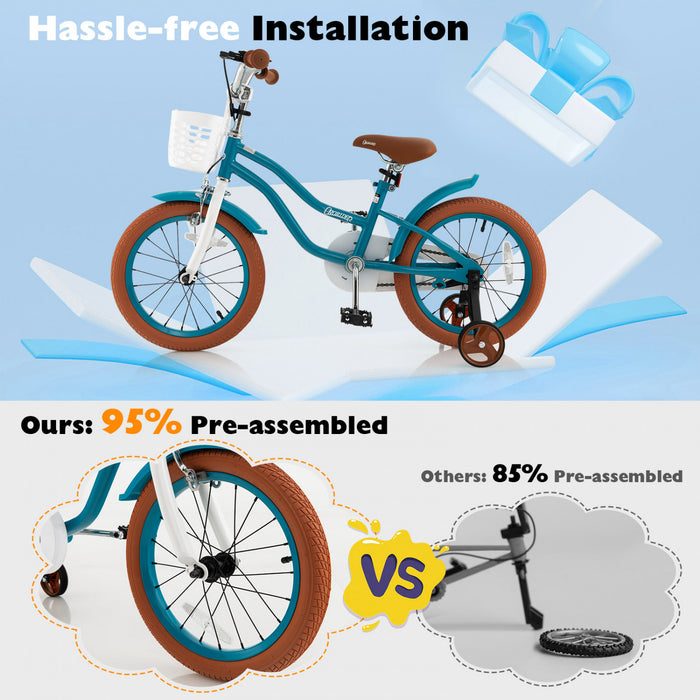 Costway 16\" Kids Bike Toddler Adjustable Bicycle Withtraining Wheel For 4-7 Years Old