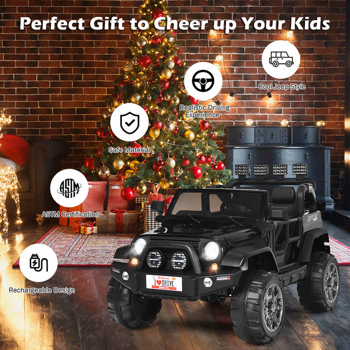 Costway 12v Kids Ride On Car 2 Seater Truck Rc Electric Vehicles W/ Storage Room Black
