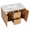 Aiden 36-Inch Wall-Mounted Bathroom Vanity with Soft-Close Storage and Ceramic Sink,Wood | Aiden meuble de salle de bain mural 36 pouces avec rangement a fermeture douce et vasque en ceramique, bois
