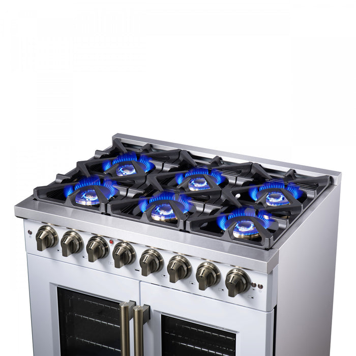 Forno Capriasca 36\" French Door Dual Fuel Range, White, 5.36 cu. ft. - FFSGS6387-36WHT