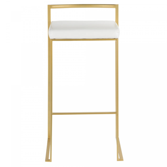 LumiSource Fuji White Faux Leather Contemporary Barstool - Set of 2