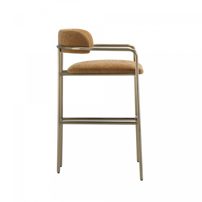 Serene Mid-Century Modern Metal Upholstered Counter Stool in Turmeric