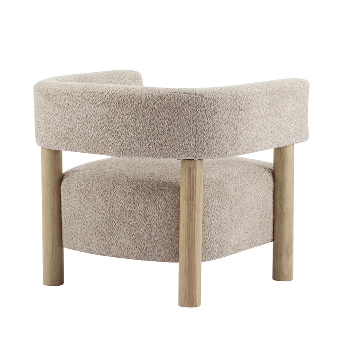 Evelyn Accent Arm Chair with Comfortable Seating and Boucle Upholstery,Natural Wood Accent Chair