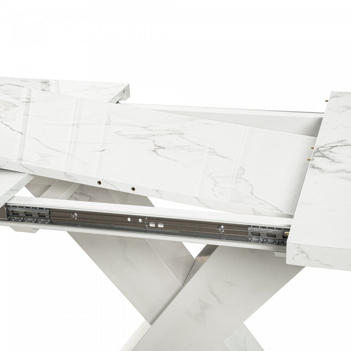 47.24\"-62.99\" Lennon Modern Extendable Rectangular Dining Table with Marble Printed Top - White