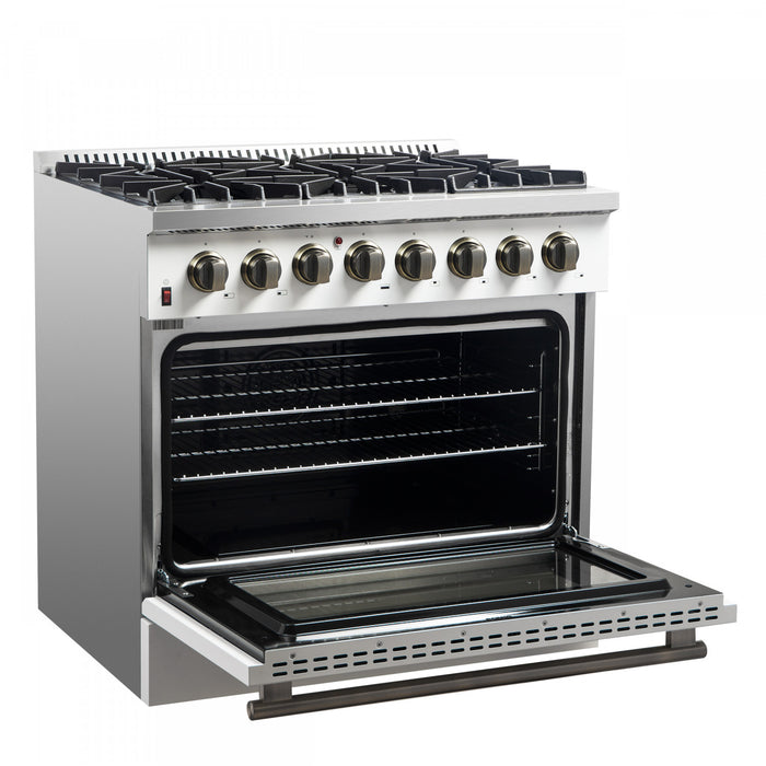 Forno Galiano 36\" Dual Fuel Range, White, 5.36 cu.ft.- FFSGS6156-36WHT