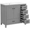 Derek 36 Inch Modern Bathroom Vanity with Ceramic Sink & Multi Storage, Grey | Meuble de salle de bain moderne Derek 36 pouces avec lavabo ceramique et rangement multiple, gris