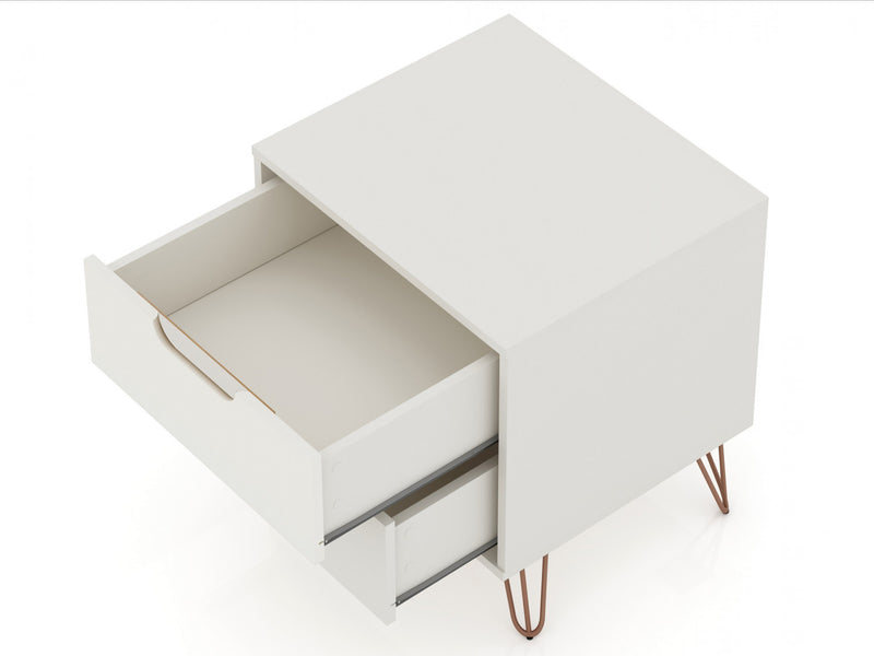 Rockefeller Mid-Century Modern 20\" Nightstand in Off White (2-Drawer) - Set of 2
