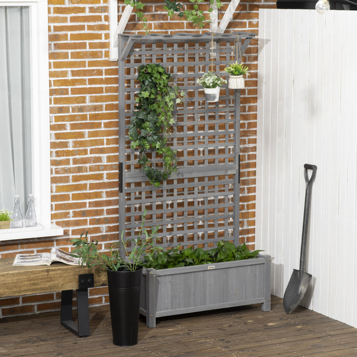Outsunny Raised Garden Bed, Wood Planter With Trellis For Vine Climbing, Privacy Screen Planter Box To Grow Vegetables, Herbs, And Flowers For Backyard, Patio, Deck, Dark Grey