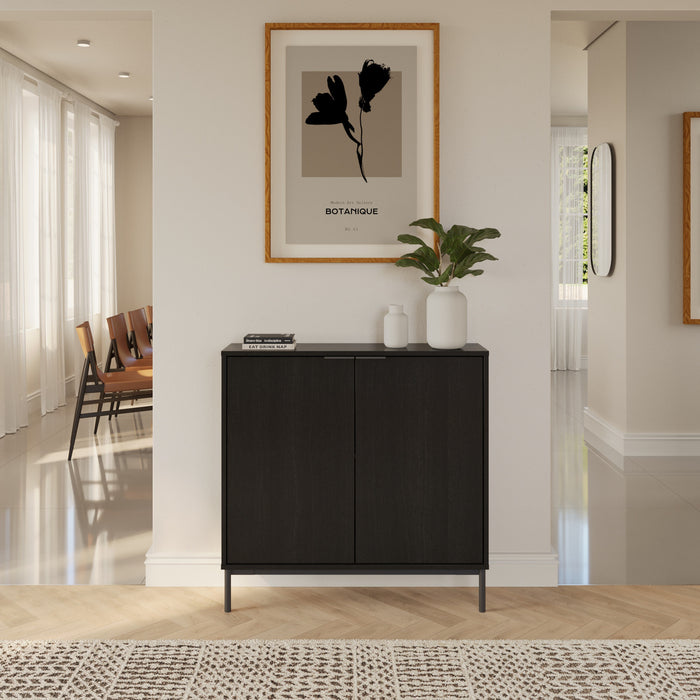 Nordika Slim 2-Door Storage Console Accent Cabinet - Black