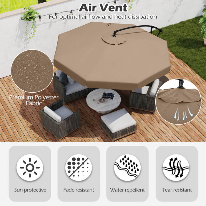 Costway 10 FT Offset Hanging Umbrella Patio Cantilever Umbrella with Cover Brown